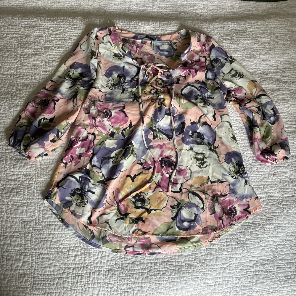 Auditions Pink and Blue Tie Front Blouse